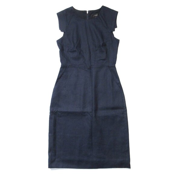 NWT J.Crew Petite Resume Sheath in Navy Blue Stretch Linen Dress 00P $168 - Picture 1 of 4